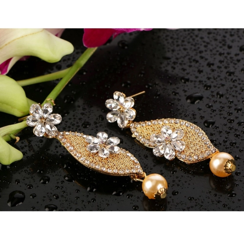 Generic Women's Rose Gold Plated Alloy Earrings (White)