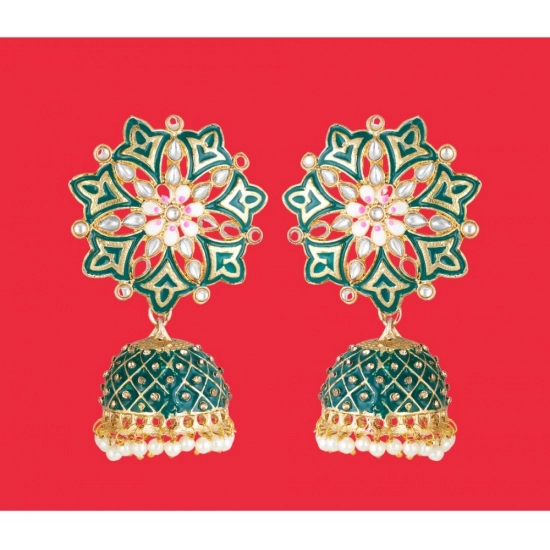 Generic Women's Rose Gold Plated Alloy Earrings (Green)