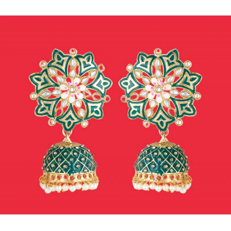 Generic Women's Rose Gold Plated Alloy Earrings (Green)