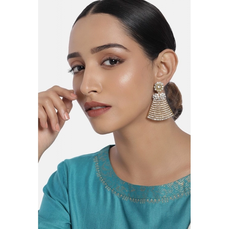 Generic Women's Rose Gold Plated Alloy Earrings (White)