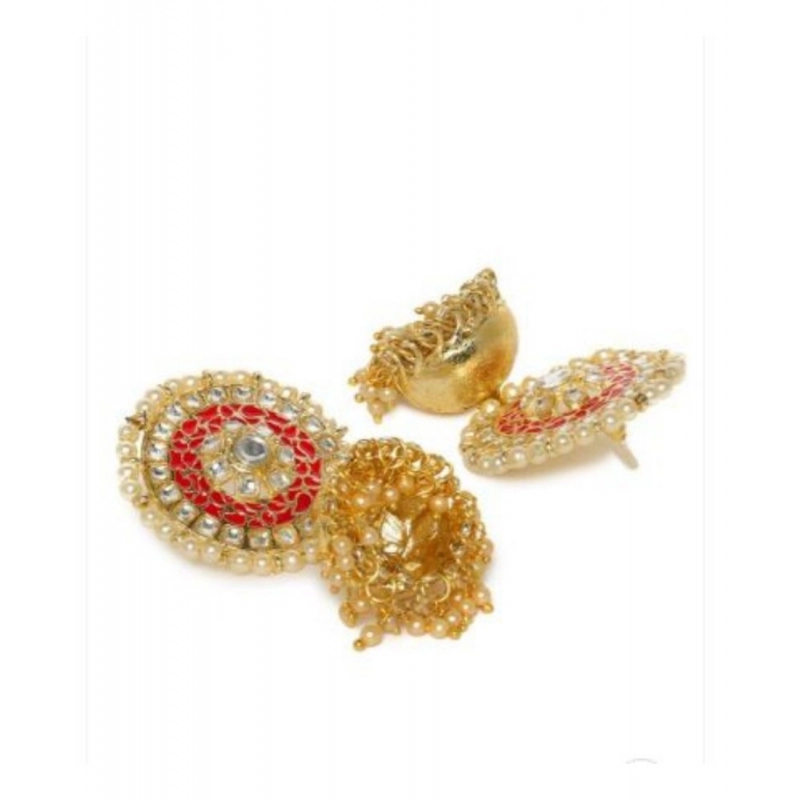 Generic Women's Rose Gold Plated Alloy Earrings (White &amp; Red)