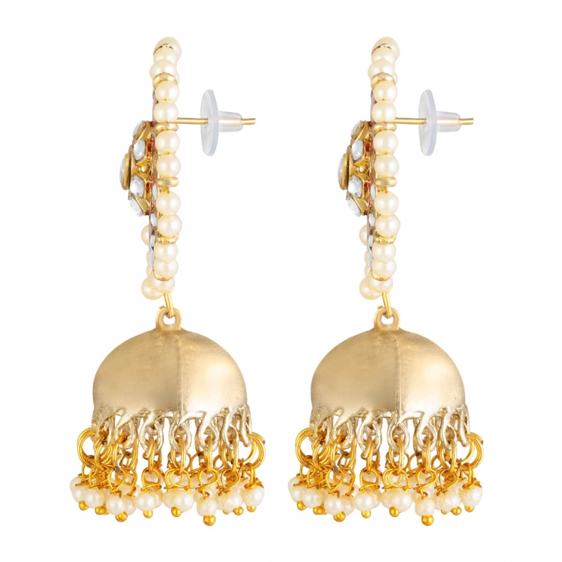 Generic Women's Rose Gold Plated Alloy Earrings (White &amp; Red)