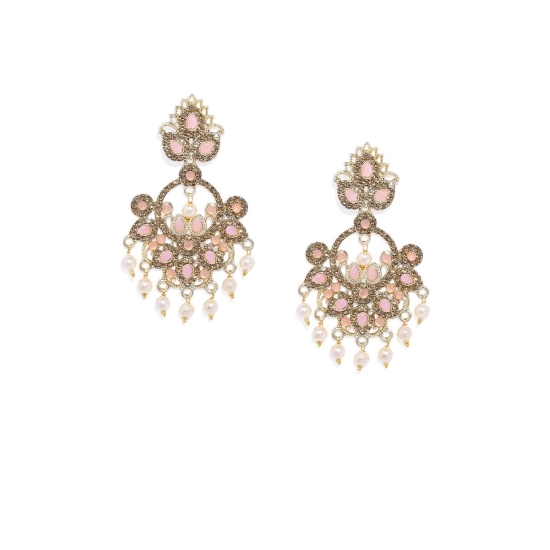 Generic Women's Rose Gold Plated Alloy Earrings (Gold &amp; Pink)