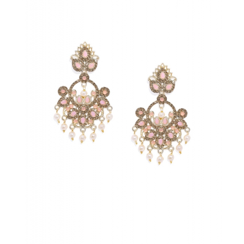 Generic Women's Rose Gold Plated Alloy Earrings (Gold &amp; Pink)