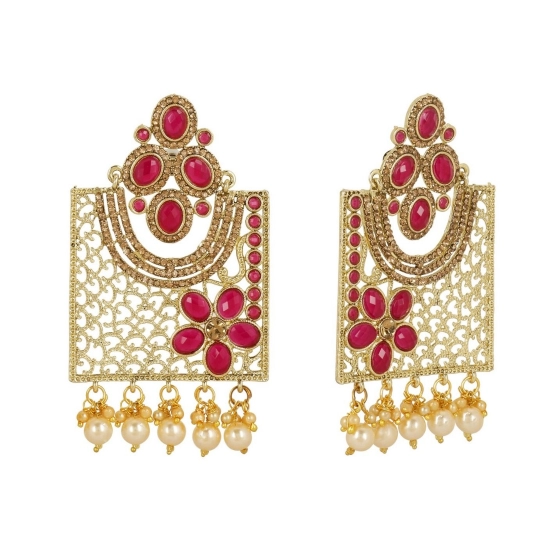 Generic Women's Rose Gold Plated Alloy Earrings (Gold &amp; Pink)