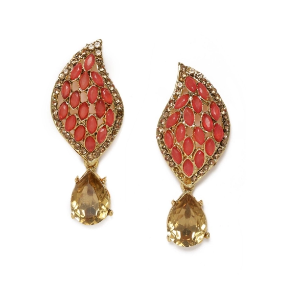 Generic Women's Rose Gold Plated Alloy Earrings (Gold &amp; Red)