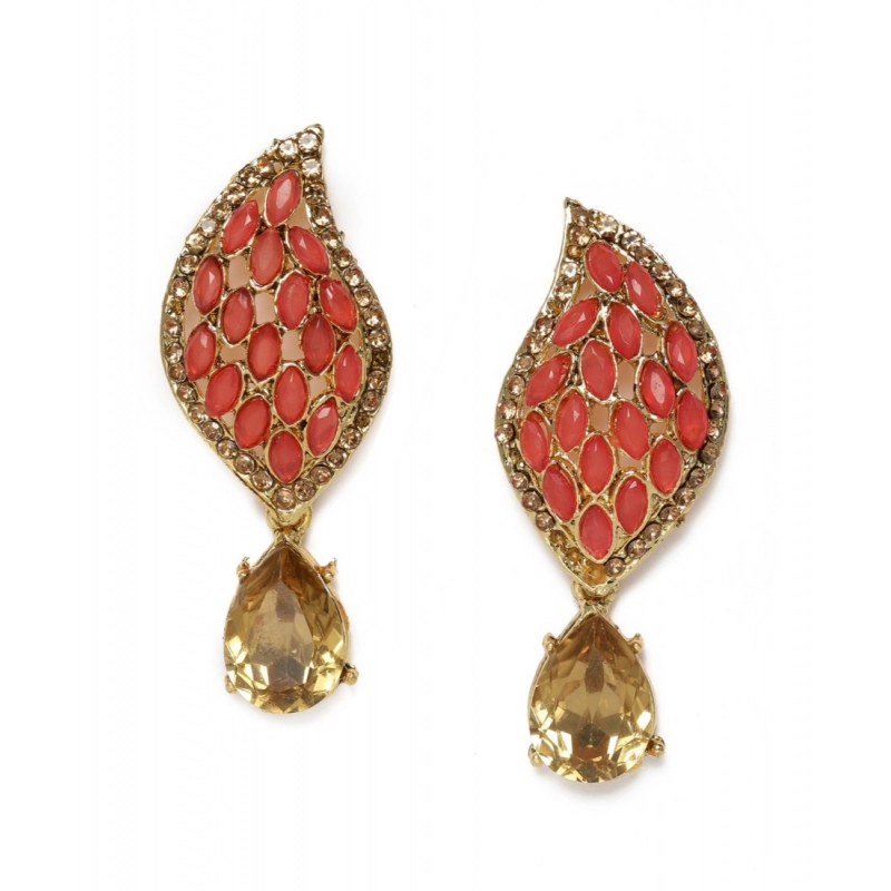 Generic Women's Rose Gold Plated Alloy Earrings (Gold &amp; Red)
