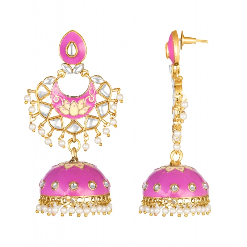 Generic Women's Rose Gold Plated Alloy Earrings (Pink)