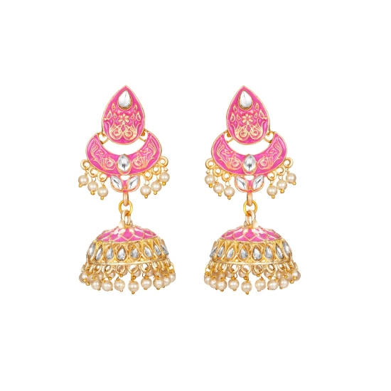Generic Women's Rose Gold Plated Alloy Earrings (Pink)