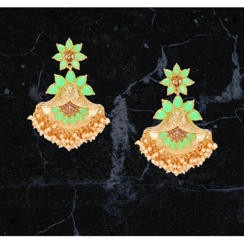 Generic Women's Rose Gold Plated Alloy Earrings (Light Green)