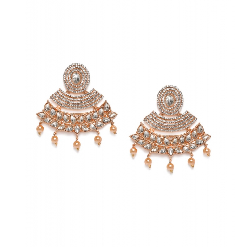 Generic Women's Rose Gold Plated Alloy Earrings (White)