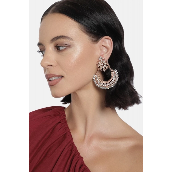 Generic Women's Rose Gold Plated Alloy Earrings (White)