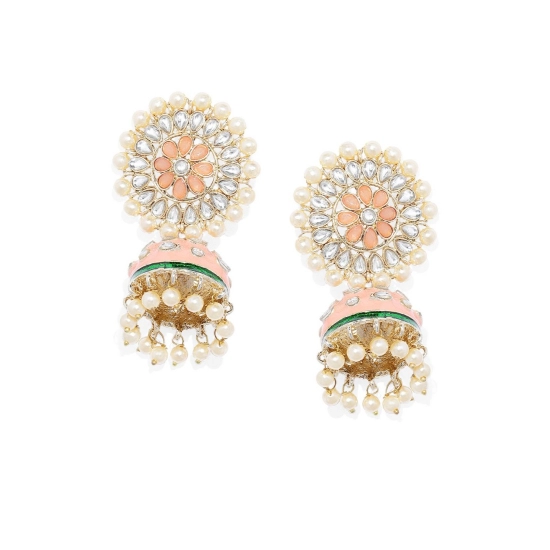 Generic Women's Rose Gold Plated Alloy Earrings (White &amp; Orange)