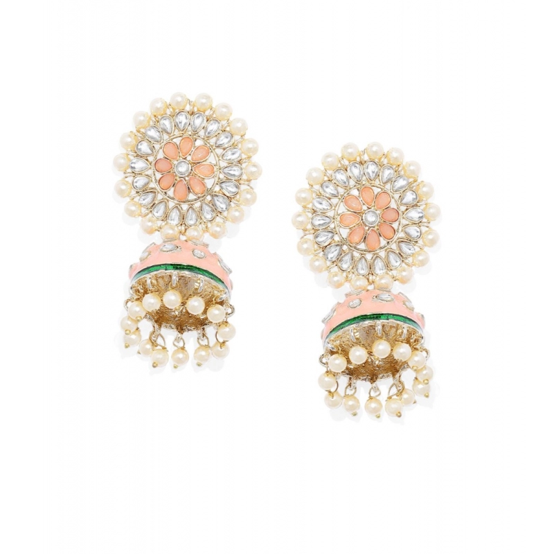 Generic Women's Rose Gold Plated Alloy Earrings (White &amp; Orange)