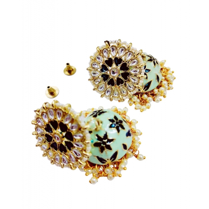 Generic Women's Rose Gold Plated Alloy Earrings (White &amp; Green)