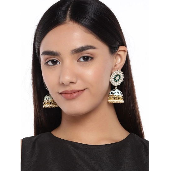Generic Women's Rose Gold Plated Alloy Earrings (White &amp; Green)