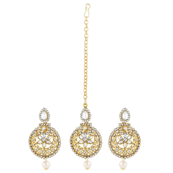 Generic Women's Rose Gold Plated Alloy Kundan Earrings & Mangtikka (White) Generic Women's Rose Gold Plated Alloy Kundan Earrings & Mangtikka (White)