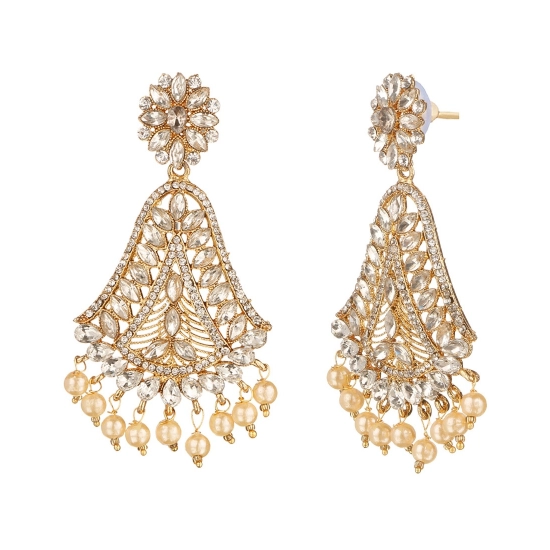 Generic Women's Rose Gold Plated Alloy Kundan Earrings &amp; Mangtikka (White)
