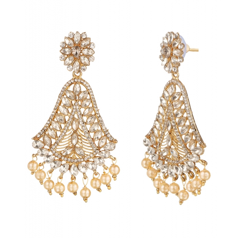 Generic Women's Rose Gold Plated Alloy Kundan Earrings &amp; Mangtikka (White)
