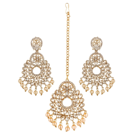 Generic Women's Rose Gold Plated Alloy Kundan Earrings & Mangtikka (White) Generic Women's Rose Gold Plated Alloy Kundan Earrings & Mangtikka (White)
