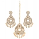 Generic Women's Rose Gold Plated Alloy Kundan Earrings &amp; Mangtikka (White)