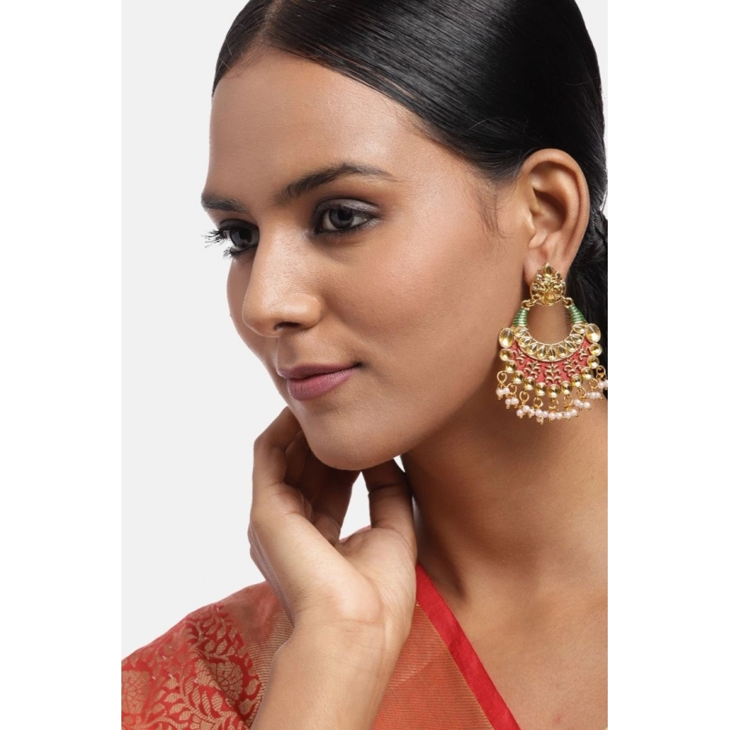 Generic Women's Rose Gold Plated Alloy Earrings (Red &amp; Green)