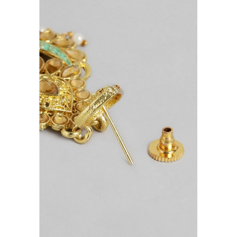 Generic Women's Rose Gold Plated Alloy Earrings (Gold &amp; Green)