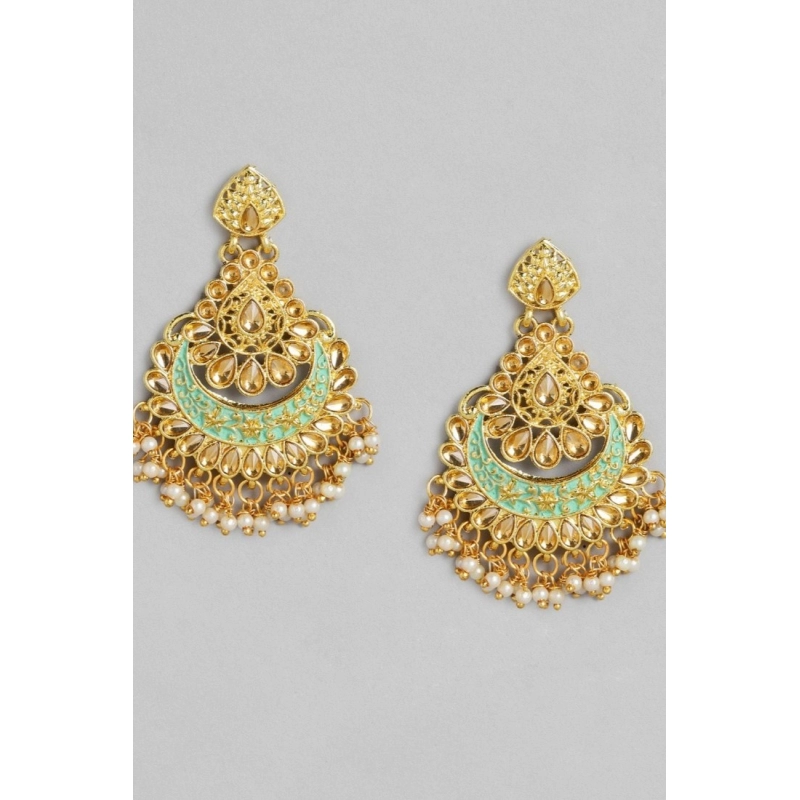 Generic Women's Rose Gold Plated Alloy Earrings (Gold &amp; Green)