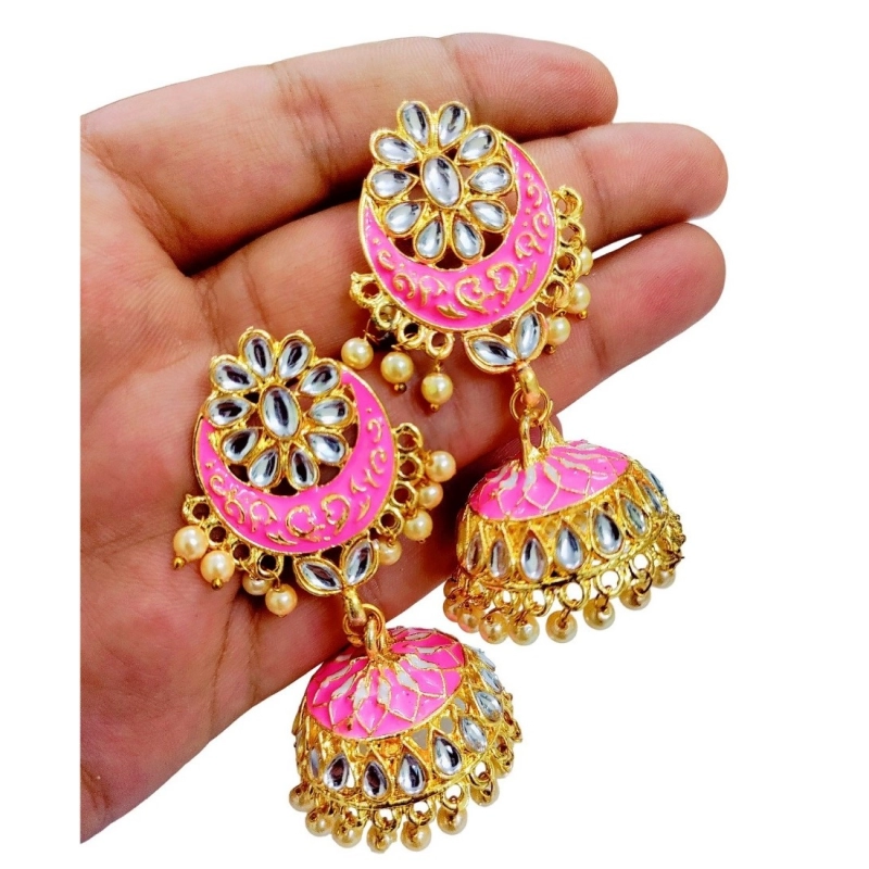 Generic Women's Rose Gold Plated Alloy Earrings (Pink)