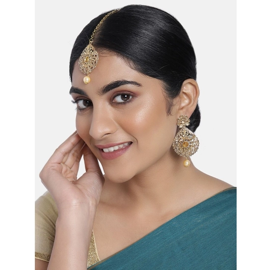 Generic Women's Rose Gold Plated Alloy Kundan Earrings & Mangtikka (Gold) Generic Women's Rose Gold Plated Alloy Kundan Earrings & Mangtikka (Gold)
