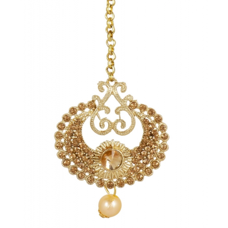 Generic Women's Rose Gold Plated Alloy Kundan Earrings &amp; Mangtikka (Gold)