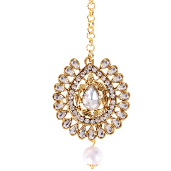 Generic Women's Rose Gold Plated Alloy Kundan Earrings & Mangtikka (White) Generic Women's Rose Gold Plated Alloy Kundan Earrings & Mangtikka (White)