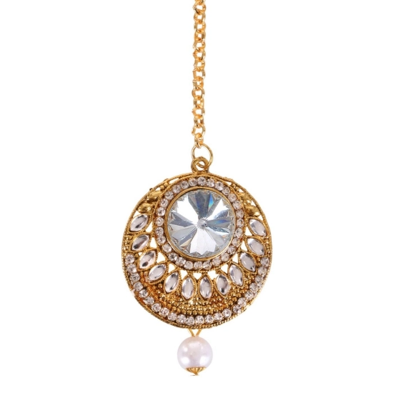 Generic Women's Rose Gold Plated Alloy Kundan Earrings & Mangtikka (White) Generic Women's Rose Gold Plated Alloy Kundan Earrings & Mangtikka (White)