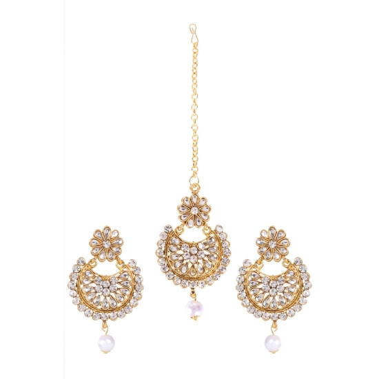 Generic Women's Rose Gold Plated Alloy Kundan Earrings & Mangtikka (White) Generic Women's Rose Gold Plated Alloy Kundan Earrings & Mangtikka (White)