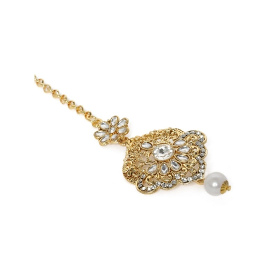 Generic Women's Rose Gold Plated Alloy Kundan Earrings & Mangtikka (White) Generic Women's Rose Gold Plated Alloy Kundan Earrings & Mangtikka (White)