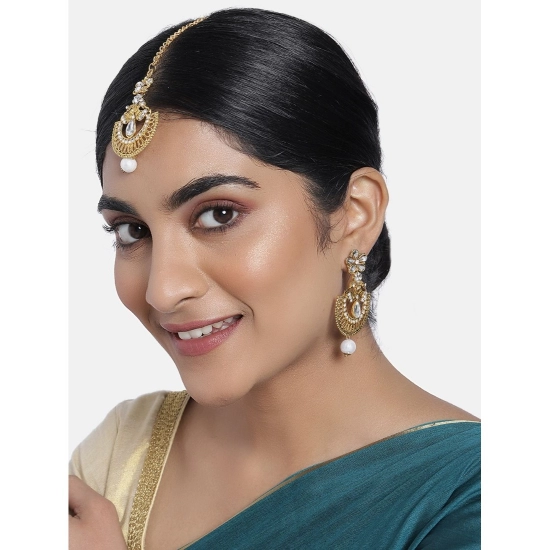 Generic Women's Rose Gold Plated Alloy Kundan Earrings &amp; Mangtikka (White)