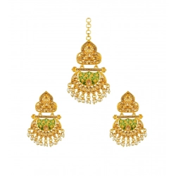 Generic Women's Rose Gold Plated Alloy Kundan Earrings &amp; Mangtikka (Green)