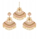 Generic Women's Rose Gold Plated Alloy Kundan Earrings &amp; Mangtikka (Pink)
