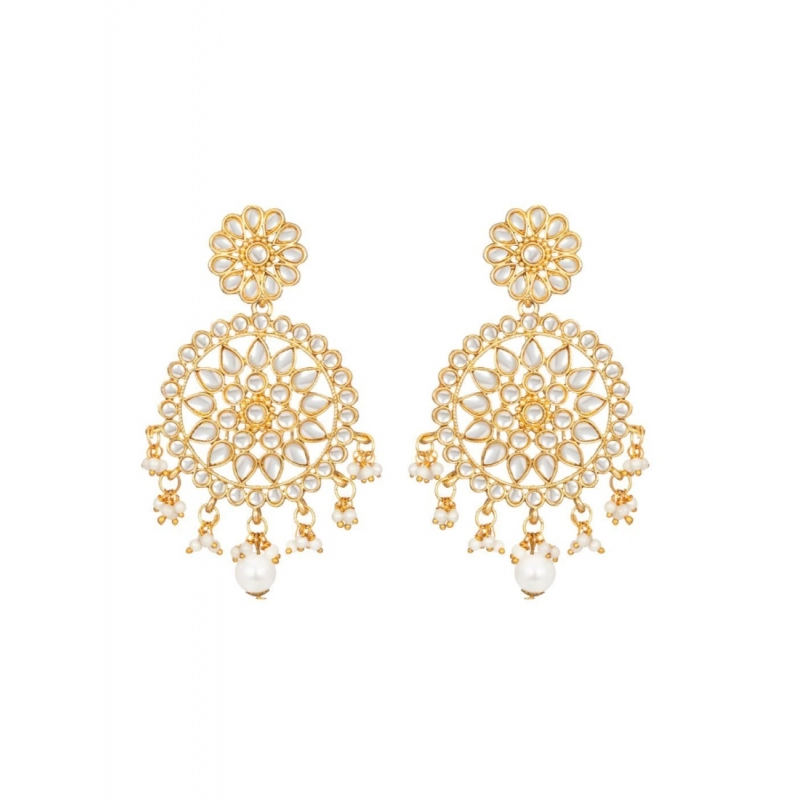 Generic Women's Rose Gold Plated Alloy Kundan Earrings &amp; Mangtikka (White)