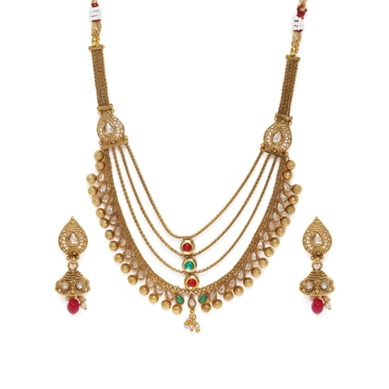 Generic Women's Rose Gold Plated Alloy Necklace &amp; Earings Set (Multicolor)