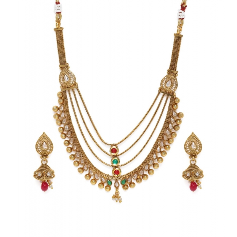 Generic Women's Rose Gold Plated Alloy Necklace &amp; Earings Set (Multicolor)