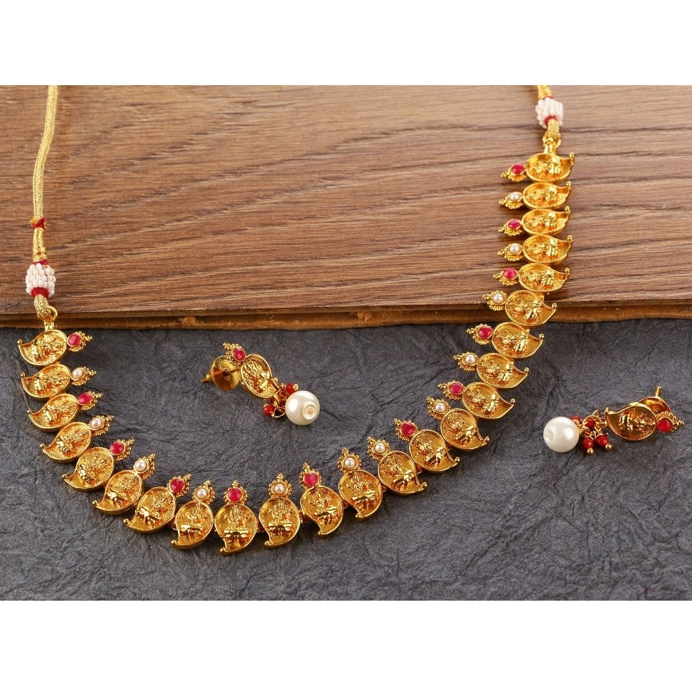 Women's Rose Gold Plated Alloy Jewellery Set (Red & White)