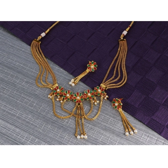 Generic Women's Rose Gold Plated Alloy Necklace Set (Green & Red) Generic Women's Rose Gold Plated Alloy Necklace Set (Green & Red)