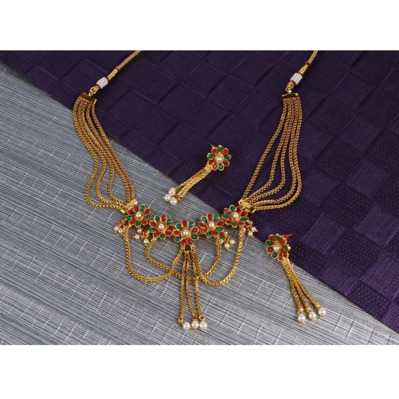 Generic Women's Rose Gold Plated Alloy Necklace Set (Green &amp; Red)