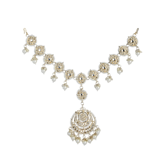 Generic Women's Rose Gold Plated Alloy Matha Patti (White) Generic Women's Rose Gold Plated Alloy Matha Patti (White)