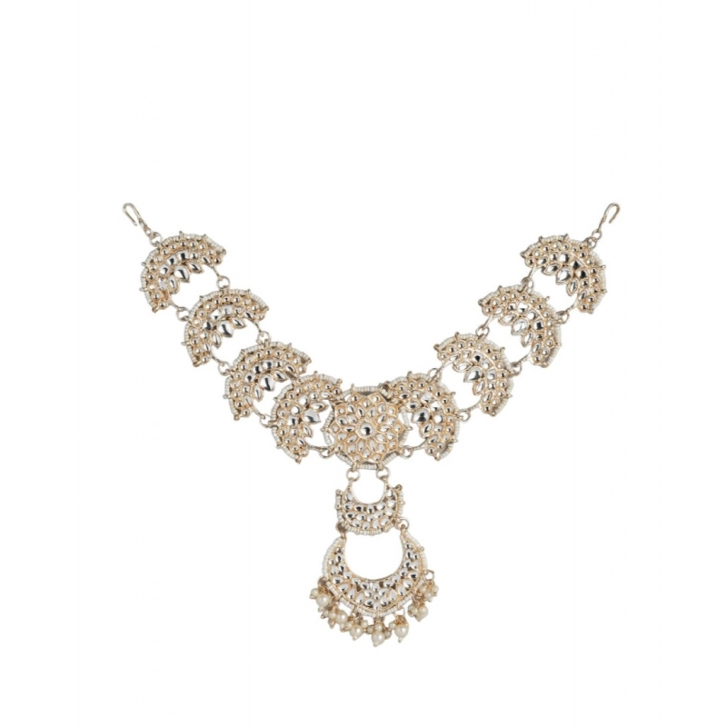 Generic Women's Rose Gold Plated Alloy Matha Patti (White)