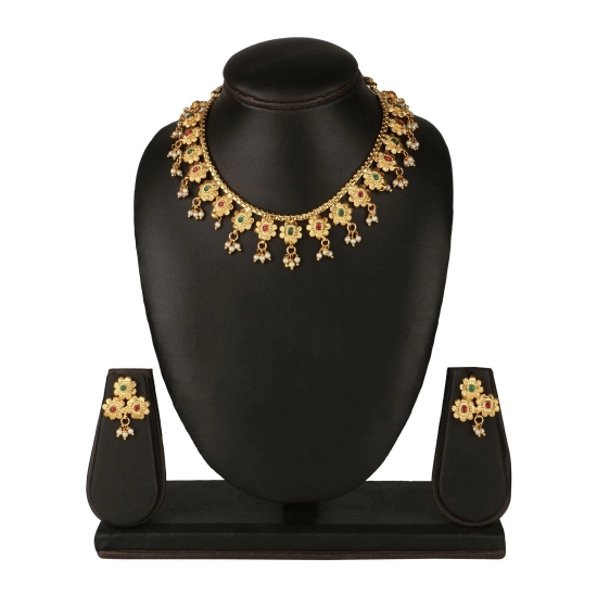 Generic Women's Rose Gold Plated Alloy Necklace &amp; Earings Set (Green &amp; Red)