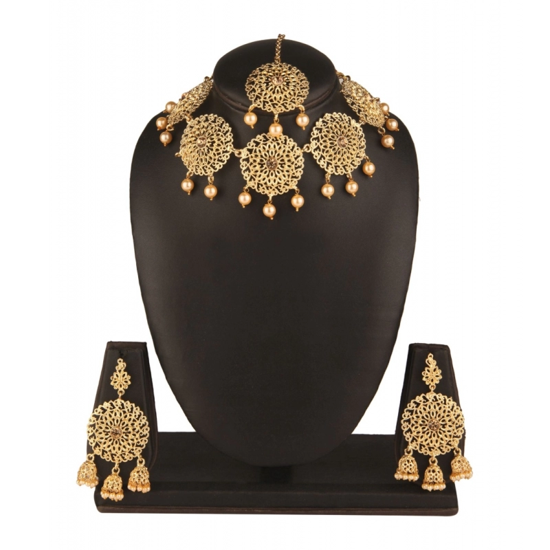 Generic Women's Rose Gold Plated Alloy Necklace &amp; Earings Set (Gold)