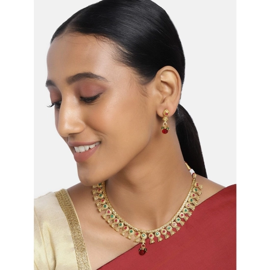 Generic Women's Rose Gold Plated Alloy Necklace &amp; Earings Set (Green &amp; Red)