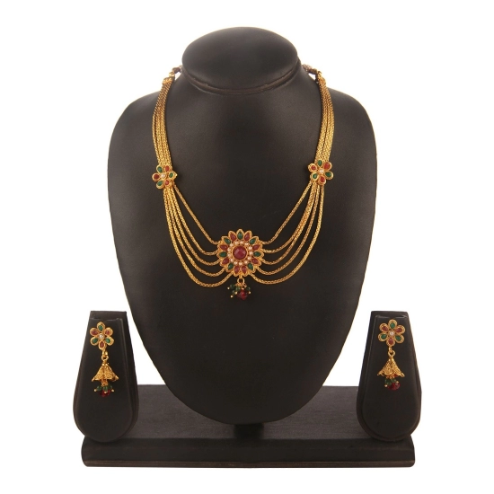 Generic Women's Rose Gold Plated Alloy Necklace & Earings Set (Green & Red) Generic Women's Rose Gold Plated Alloy Necklace & Earings Set (Green & Red)